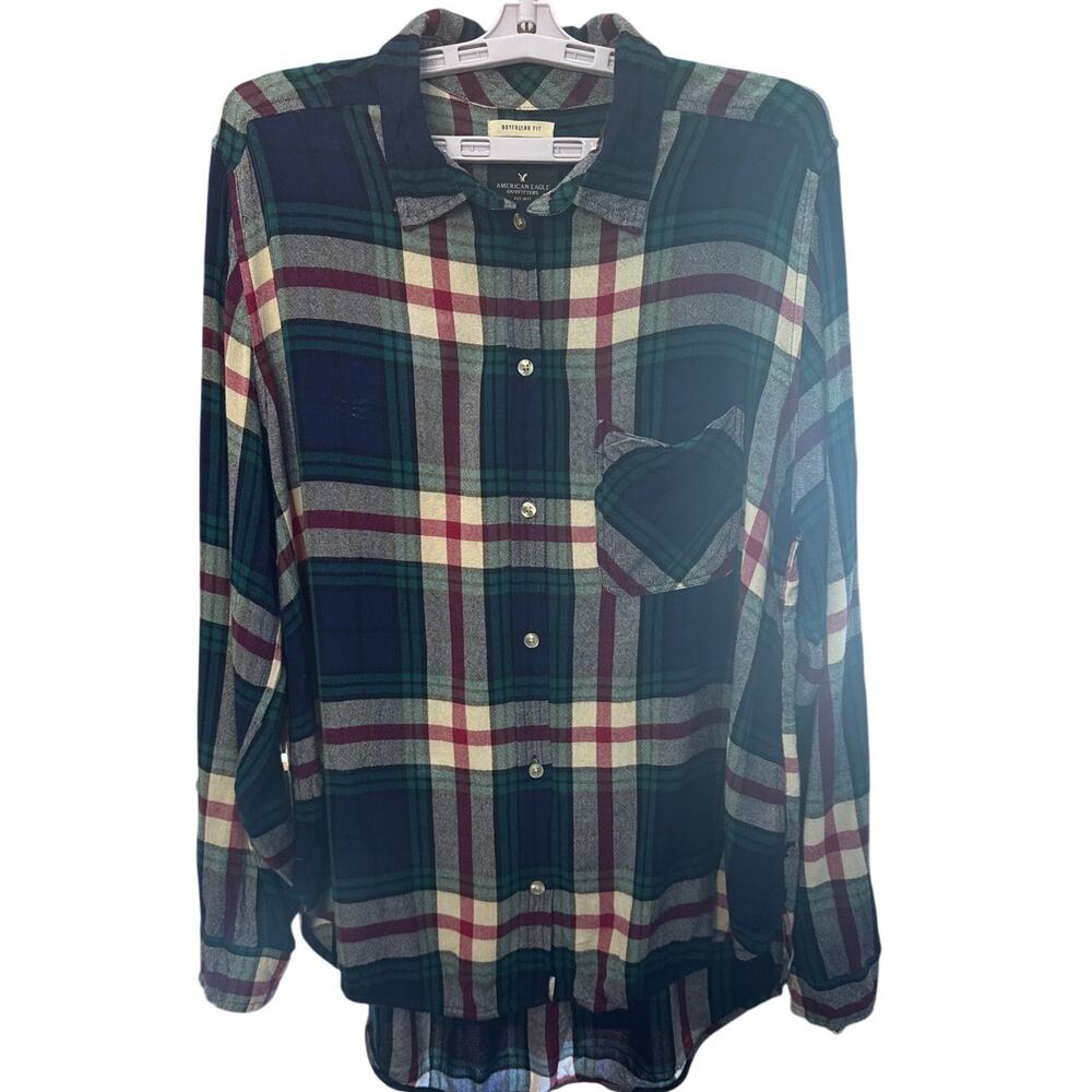 American Eagle Boyfriend Flannel Shirt Size XL in Red, Off White, Blue, Green